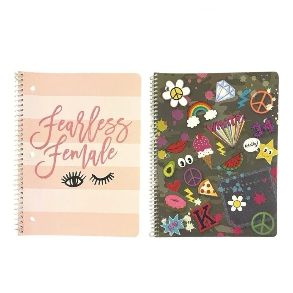 4x Decorative Spiral Notebooks -Fearless Female and Peace Sign